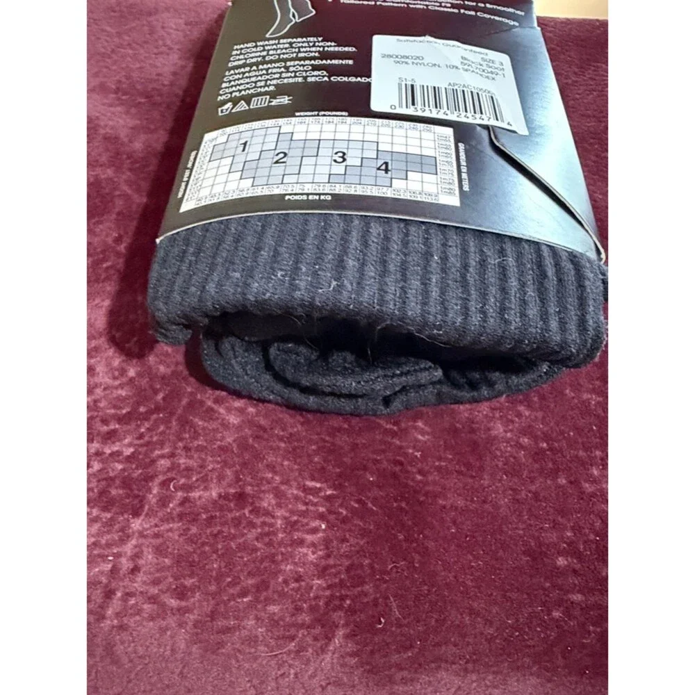 George Black Ribbed Tights Size 3 NWT Control Top Classic Rib Knit Hosiery
